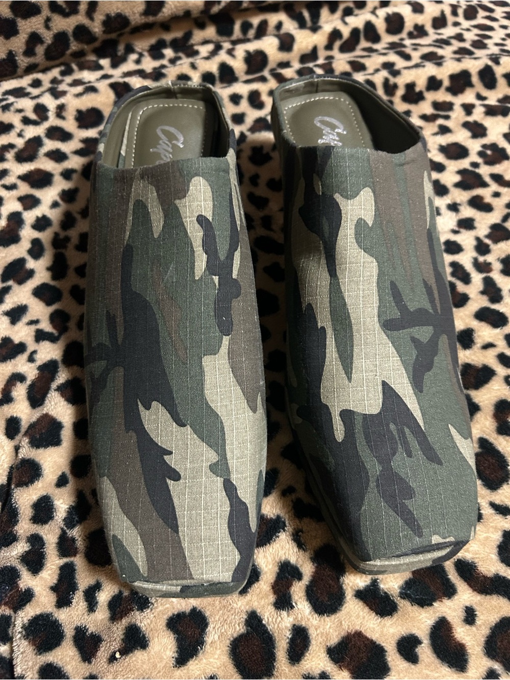 Cape Robbin Camo Square-Toe Slide Sandals - Green, Black, Brown
